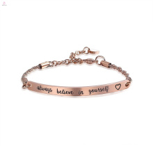 Rose Gold Stainless Steel Engraved Bar Always Believe In Yourself Bracelet